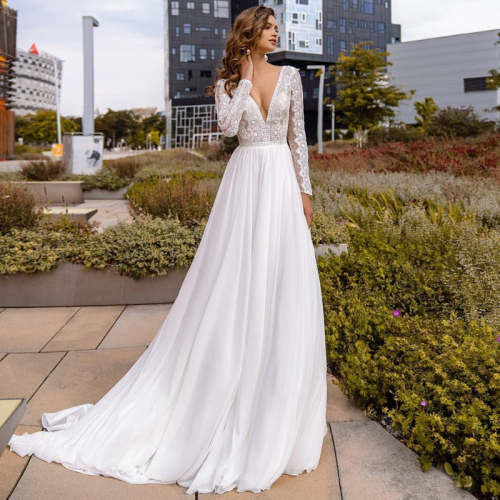 Boho Bridal A Line Chiffon Long Sleeves Wedding Dress WD1055