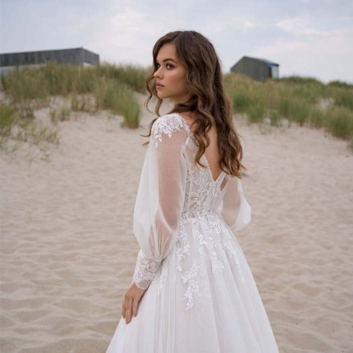 Boho Bridal A Line Tulle Wedding Dresses WD1053