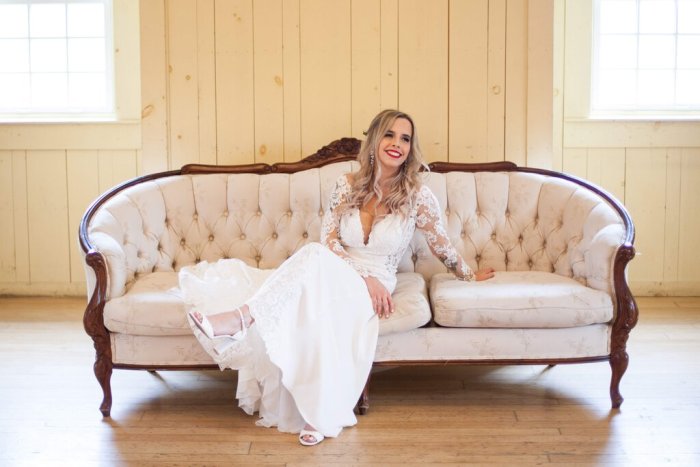 PRONOVIAS Crepe Fit Flare Lace Sleeve Low Back Size 8