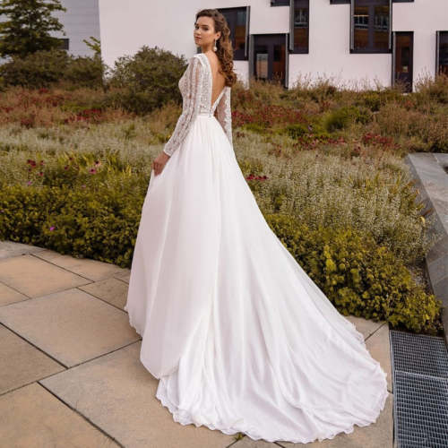 Boho Bridal A Line Chiffon Long Sleeves Wedding Dress WD1055