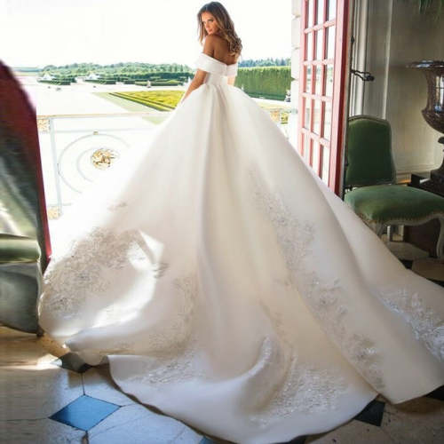 Magical Satin Off The Shoulders Ball Gown Wedding Dress WD1008