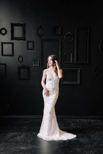 THEIA Beaded Sheath Spaghetti Straps Size 4