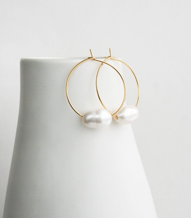 Large Pearl Hoop Earrings