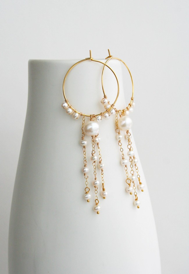 Pearl Hoop Dangle Earrings