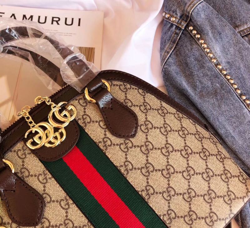 GUCCI Brown Fashion Letter Zipper & Hasp Letter Genuine Leather Women's Handbags Bucket Bags Wallet  Combination Bags