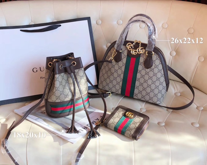 GUCCI Brown Fashion Letter Zipper & Hasp Letter Genuine Leather Women's Handbags Bucket Bags Wallet  Combination Bags