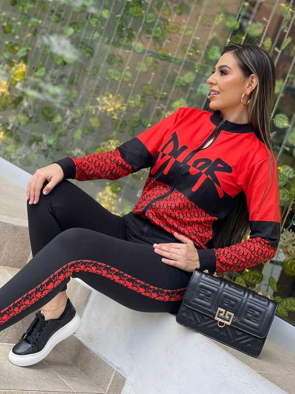 GUCCI Red  Autumn new fashion cartoon print trend Long sleeve + slim pants  fitness A two-piece set      