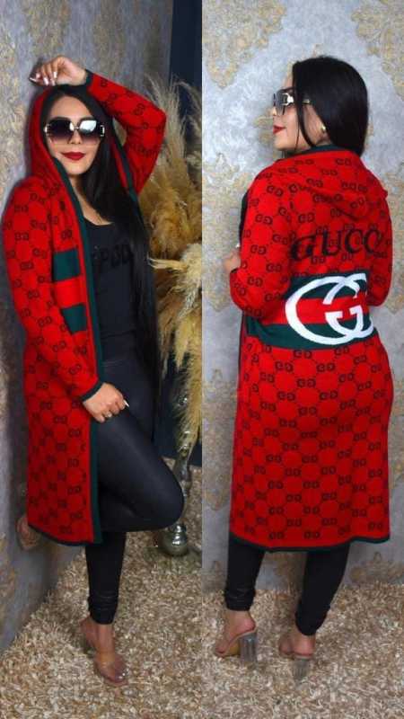 GUCCI White Lady Brand women's fashion all-in-one hooded long cardigan knitwear  beautiful