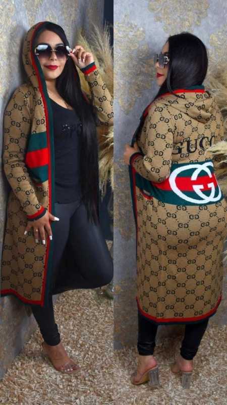 GUCCI White Lady Brand women's fashion all-in-one hooded long cardigan knitwear  beautiful