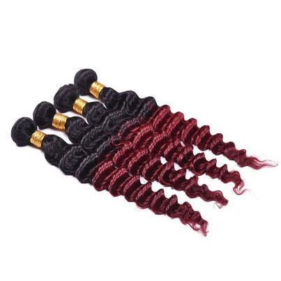 Wholesale New Arrival Ombre Color 1B/Burgundy# Deep Wave Raw Unprocessed Indian Virgin Temple Hair Bundles
