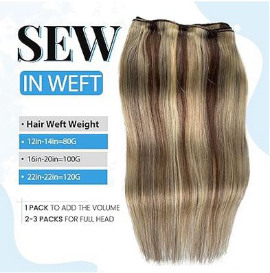 Highlight Brown Sew in Hair extensions Highlight brown roots honey blonde curtains weave in hair extensions