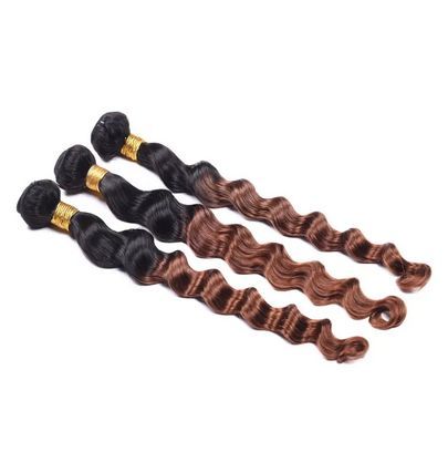 Ombre Loose Deep Hair Bundles with Closure 1b/30# Indian Virgin Human Hair Weave Bundles with 4x4 Lace Closure