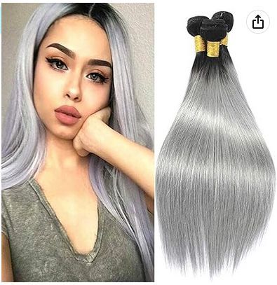 Silver gray sewn hair extensions Curtain Live Hair extensions Silky Smooth Straight Gray Hair extensions Remy Live hair Fashion Women's Silver gray real hair bundle