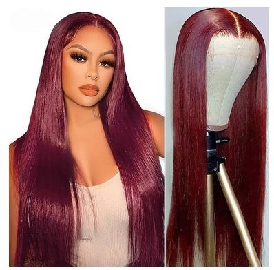 Burgundy Brazilian Straight Hair 13x4 Lace Front Human Hair Wigs Red Colored Pre-Plucked Lace Frontal Wigs For Women