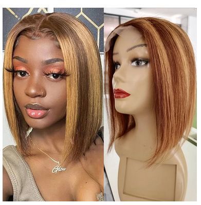 Brazilian Virgin Hair Pre-Plucked Natural Hairline Highlighted Short Style Bob Wig 4x1 T Middle Part Straight Human Hair Wigs