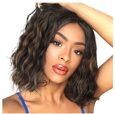 Lace Front Wigs with Baby Hair Jet Black Hair Short Bob Wavy Honey Brown Human Hair Lace Wigs Pre Plucked Small Cap Size