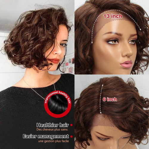 European and American wig large curly black wig fluffy afro 12 inch side part front lace top Human hair