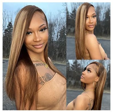Highlight Wig Human Hair Straight 26inch 13x4 Lace Front Wig 150% Honey Blonde Colored Human Hair Lace Wigs For Women