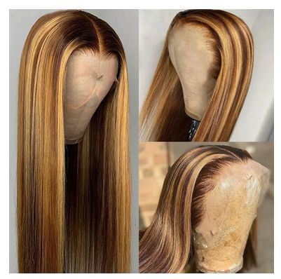 Highlight Wig Human Hair Straight 26inch 13x4 Lace Front Wig 150% Honey Blonde Colored Human Hair Lace Wigs For Women