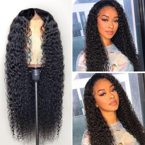 Deep wave long curly front lace wig full Human hair wig over human hair