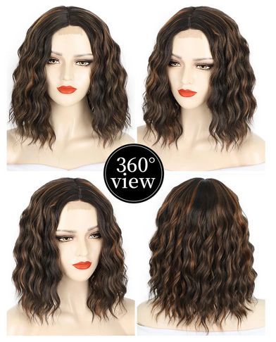 Lace Front Wigs with Baby Hair Jet Black Hair Short Bob Wavy Honey Brown Human Hair Lace Wigs Pre Plucked Small Cap Size