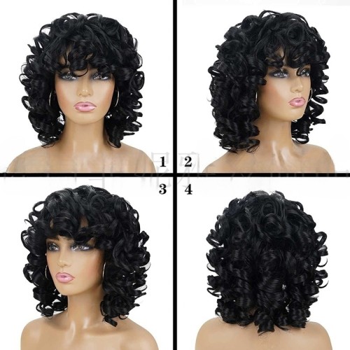 European wig short black curly African curly chemical fiber full head festival wig