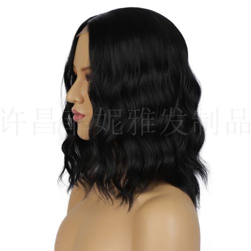 Hot European and American wig BOBO head short curly forehead lace wig head set hand woven hair sewn wig