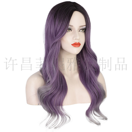 Wig long curly Hair Europe and the United States wig purple division mechanism simulation scalp big wave hair wholesale manufacturers supply