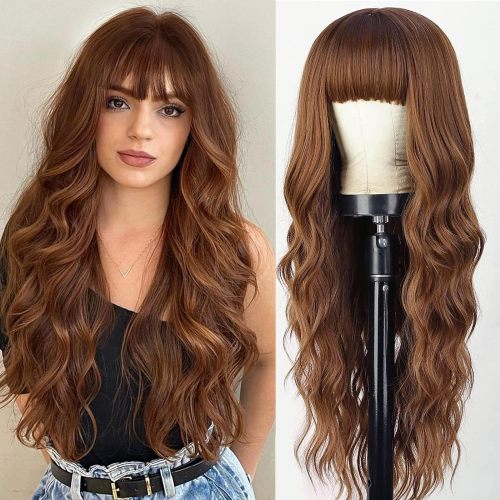 New European and American wig with bangs wig women's big waves long curly hair chemical fiber head set wig