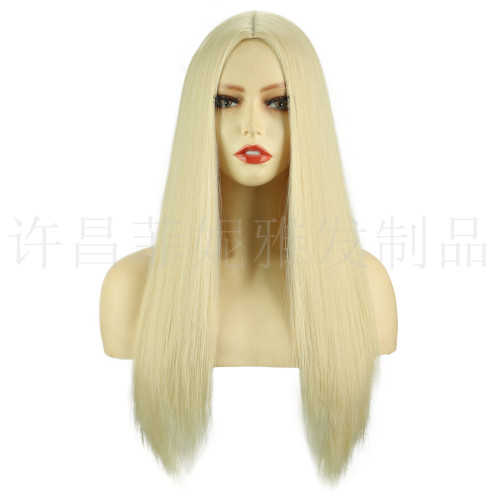 European and American wig in the long straight hair blonde wig chemical fiber mechanism head set wig female wig manufacturers supply
