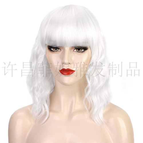 Short curly Halloween wig with fringe cosplay wavy Hair Manufacturer Source WIG