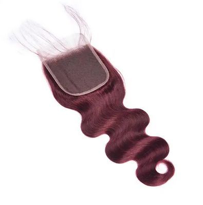 Factory Price Body Wave Color 99J Transparent 4x4 Lace Closure Raw Indian Hair Cuticle Aligned