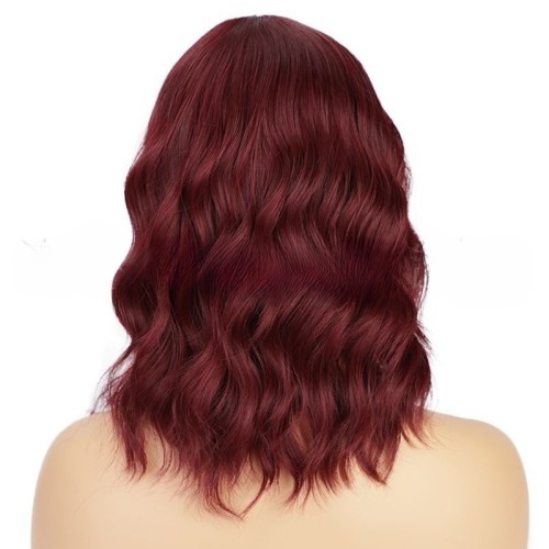BOBO head European and American wig wine-red short curly hair wig Female bangs wig simulates scalp full head cover