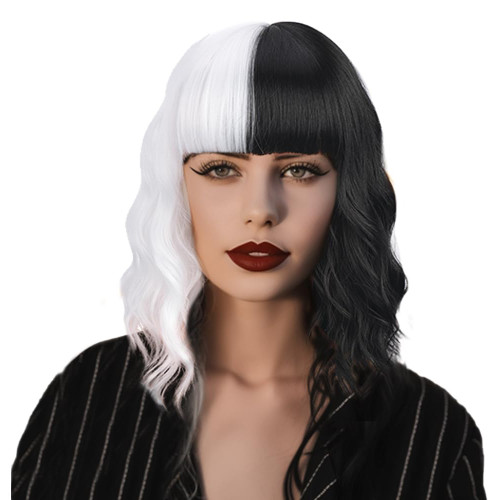 Europe and the United States black and white wig double color Yin and Yang new Halloween wig short curly hair head set WIG manufacturers supply