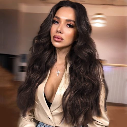 Midsection long curly hair forehead lace small hand woven wig female chemical fiber head set European and American wig
