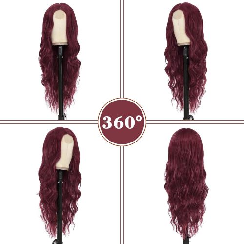 European and American wig wine-red long curly hair forehead lace in large waves Xuchang wig hair manufacturers supply