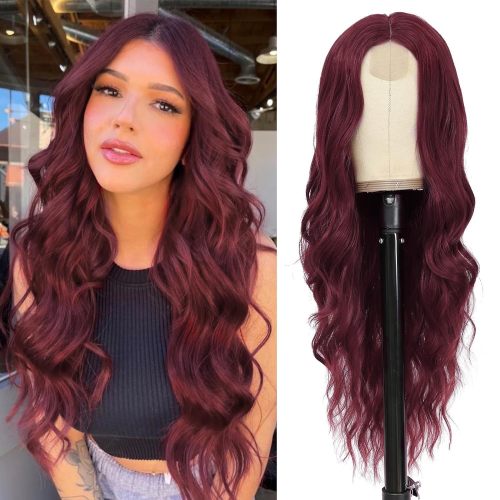 European and American wig wine-red long curly hair forehead lace in large waves Xuchang wig hair manufacturers supply