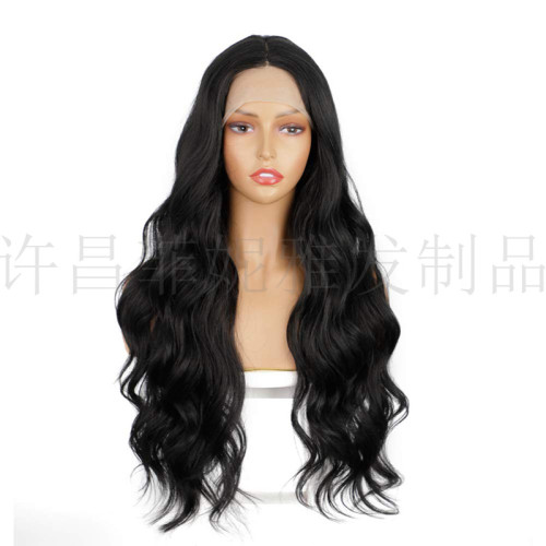 European and American wig in long curly hair forehead lace chemical fiber high temperature silk wig female factory direct sales
