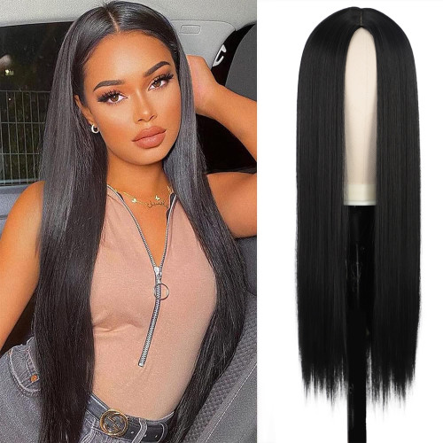 European and American wig black long straight hair in the cross border wig mechanism simulation scalp wig female manufacturers supply wholesale
