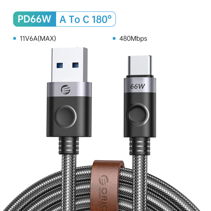 ORICO 66W USB Cable 6A Fast Charging Charger Wire Cord For Huawei P40 LED Data USB C Phone Cable For Xiaomi Mi 10 Samsung S2
