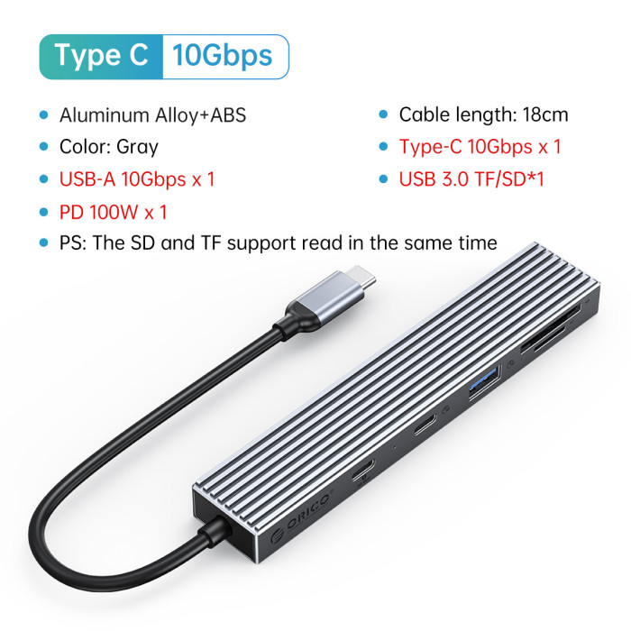 ORICO Type C USB 3.2 10Gbps HUB 4 Port PD100 SD TF Splitter OTG Adapter For Macbook PC Computer Accessories