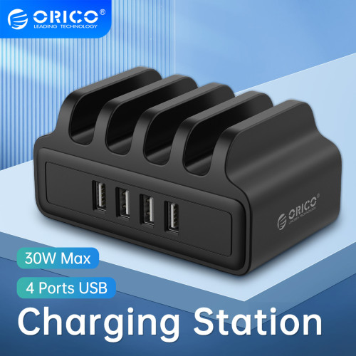 ORICO 4 Ports USB Charger Charging Station 30W Max with Phone Stand for iPhone Samsung Xiaomi VIVO Cell Phone Earbuds  Tablet