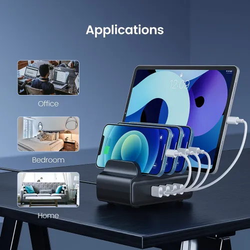 ORICO 4 Ports USB Charger Charging Station 30W Max with Phone Stand for iPhone Samsung Xiaomi VIVO Cell Phone Earbuds  Tablet