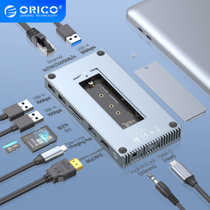 ORICO M.2 NVMe NGFF SSD Case with Thunderbolt 3 Dock Station Splitter Type C USB USB3.1 40Gbps Adpter HDMI-compatible SATA HUB