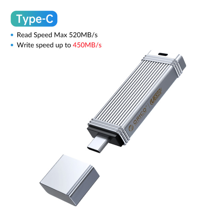 ORICO USSD Mobile Solid U Disk 520MB/S USB Flash Drive 1TB 512GB 256GB 128GB Type-C USB 3.2 Pen Drive Metal Solid State U Disk