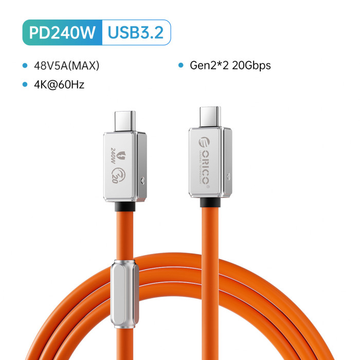 ORICO USB4 Cable 240W Compatible Thunderbolt 3 Video 8K@60Hz PD3.1 USB C Fast Charge 40Gbps Data Transfer Silicone for Macbook