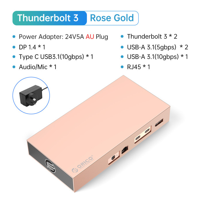 ORICO Thunderbolt 3 USB C Docking Station With M.2 SATA NVMe SSD Enclosure 8K60Hz Ethernet 100W PD Type Hub 3.5mm for Laptop Mac