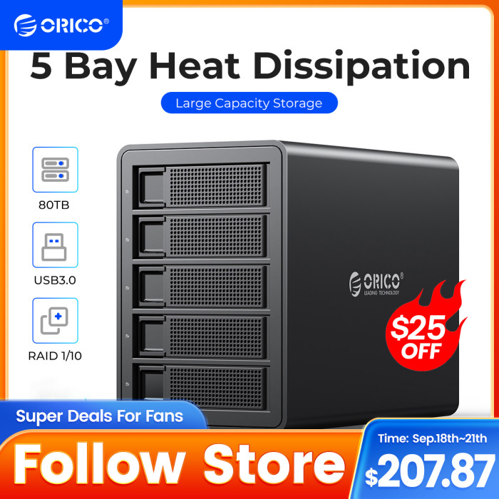 ORICO 35 Series Enterprise 5 bay 3.5'' HDD Docking Station USB3.0 to SATA With RAID HDD Enclosure 150W Internal Power HDD Case