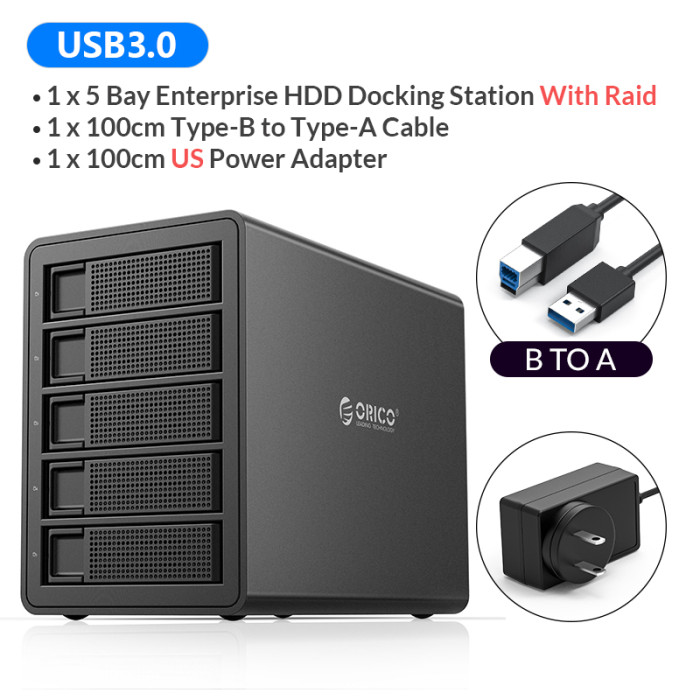 ORICO 35 Series Enterprise 5 bay 3.5'' HDD Docking Station USB3.0 to SATA With RAID HDD Enclosure 150W Internal Power HDD Case