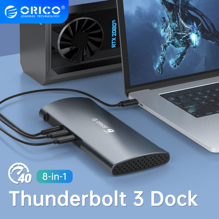 ORICO 40Gbps Thunderbolt 3 Dock USB Type C HUB to 8K DP USB3.0 RJ45 SD4.0 60W Charging Adapter For Macbook Pro